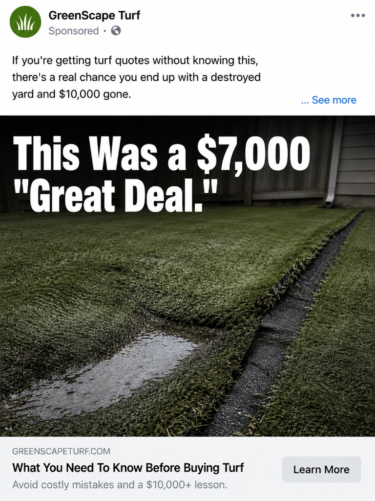 Facebook Ad: Ruined yard creative